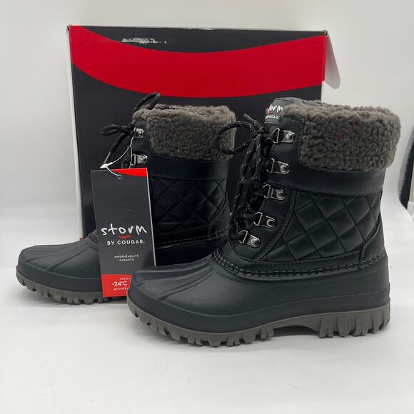 Cougar Waterproof Winter Boots Size 7 Medium Black Quilt Carlisle Lace Up - Picture 7 of 12